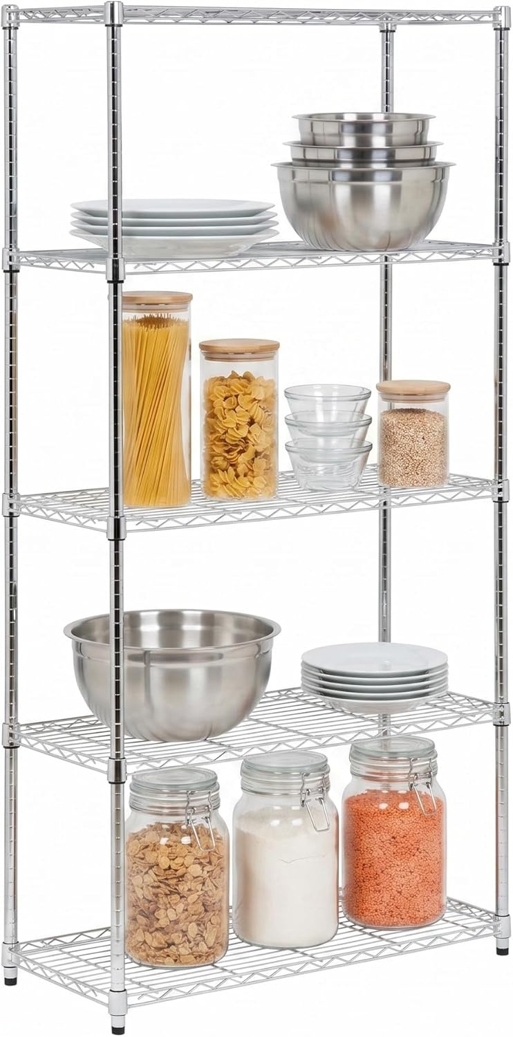 image:imageHoneyCanDo 3Tier Heavy Duty Adjustable Shelving Unit 250lb Per Shelf Metal Storage Rack NSF Certified Wire Shelf for Kitchen Garage Pantry Black 24 x 14 x 30 inChrome