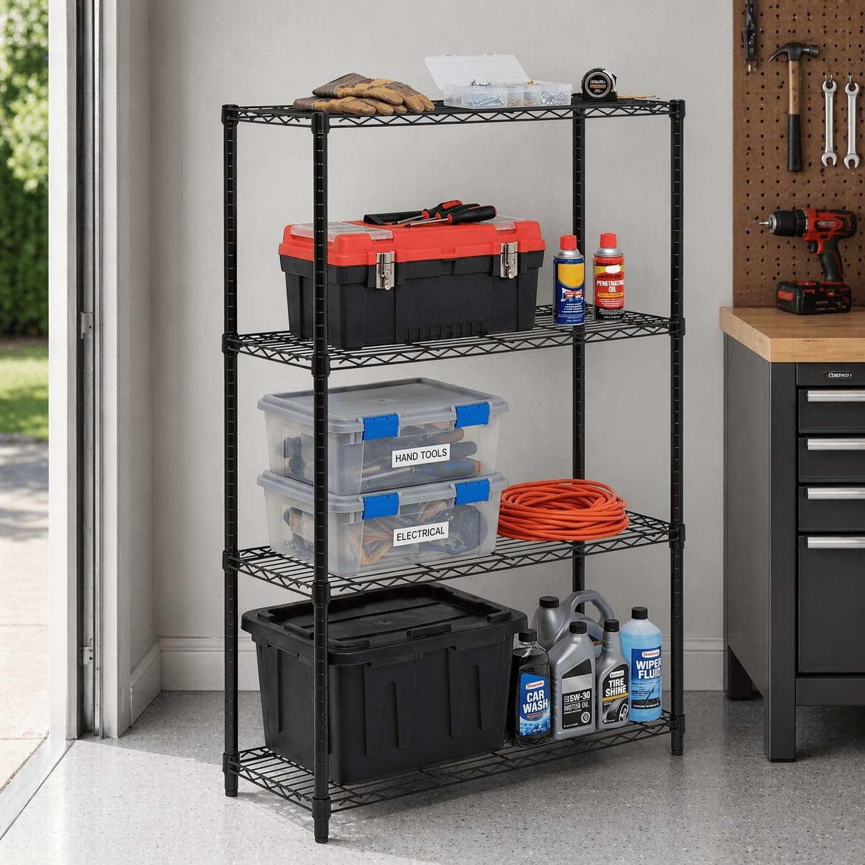 image:imageHoneyCanDo 3Tier Heavy Duty Adjustable Shelving Unit 250lb Per Shelf Metal Storage Rack NSF Certified Wire Shelf for Kitchen Garage Pantry Black 24 x 14 x 30 inBlack