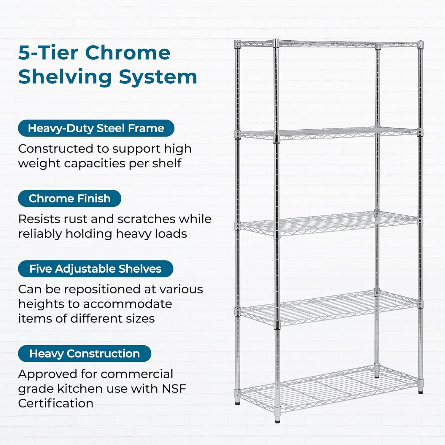 image:imageHoneyCanDo 3Tier Heavy Duty Adjustable Shelving Unit 250lb Per Shelf Metal Storage Rack NSF Certified Wire Shelf for Kitchen Garage Pantry Black 24 x 14 x 30 inChrome