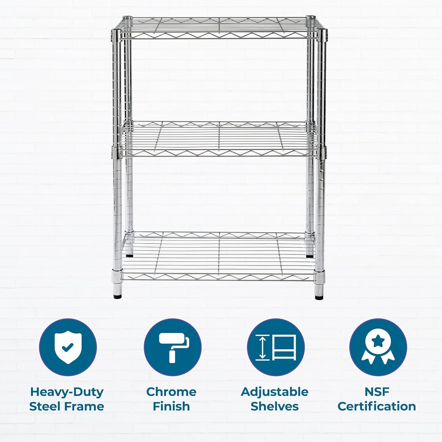 image:imageHoneyCanDo 3Tier Heavy Duty Adjustable Shelving Unit 250lb Per Shelf Metal Storage Rack NSF Certified Wire Shelf for Kitchen Garage Pantry Black 24 x 14 x 30 inChrome