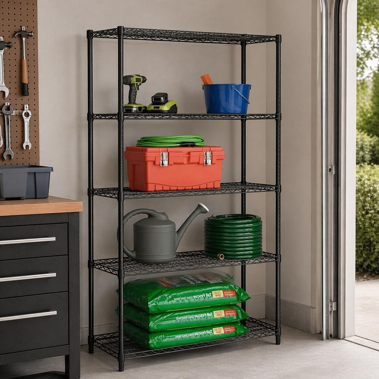 image:imageHoneyCanDo 3Tier Heavy Duty Adjustable Shelving Unit 250lb Per Shelf Metal Storage Rack NSF Certified Wire Shelf for Kitchen Garage Pantry Black 24 x 14 x 30 inBlack