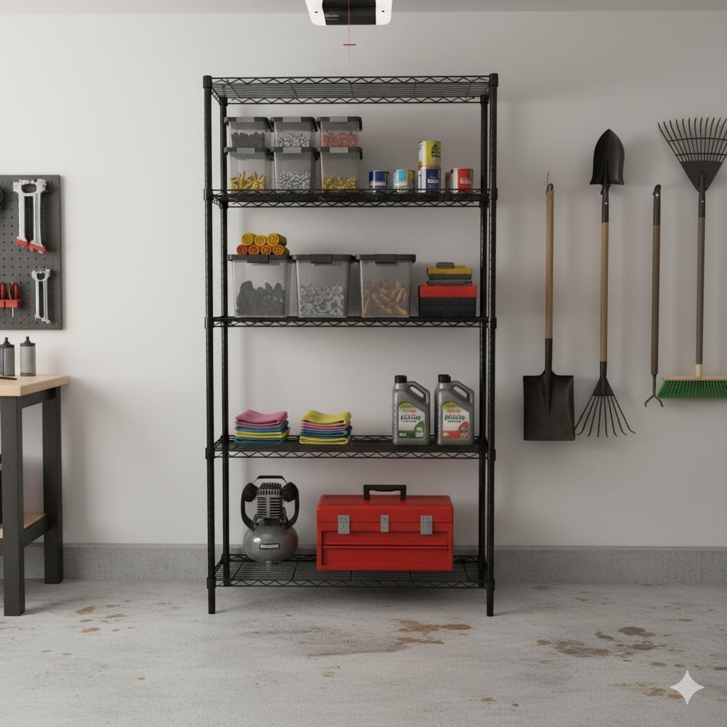 image:imageHoneyCanDo 3Tier Heavy Duty Adjustable Shelving Unit 250lb Per Shelf Metal Storage Rack NSF Certified Wire Shelf for Kitchen Garage Pantry Black 24 x 14 x 30 inBlack