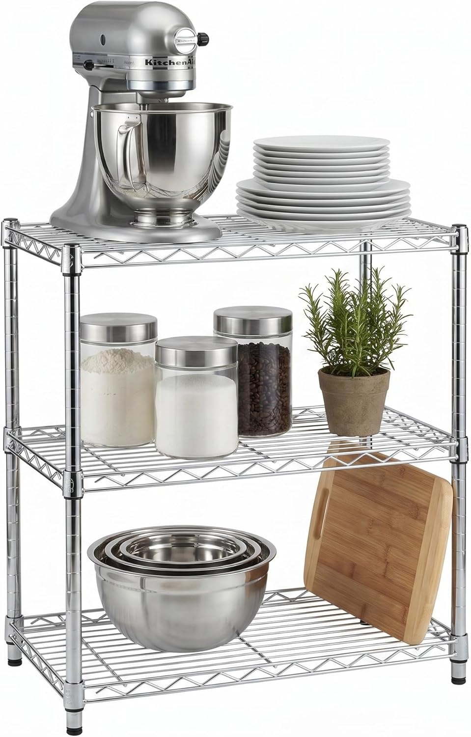 image:imageHoneyCanDo 3Tier Heavy Duty Adjustable Shelving Unit 250lb Per Shelf Metal Storage Rack NSF Certified Wire Shelf for Kitchen Garage Pantry Black 24 x 14 x 30 inChrome
