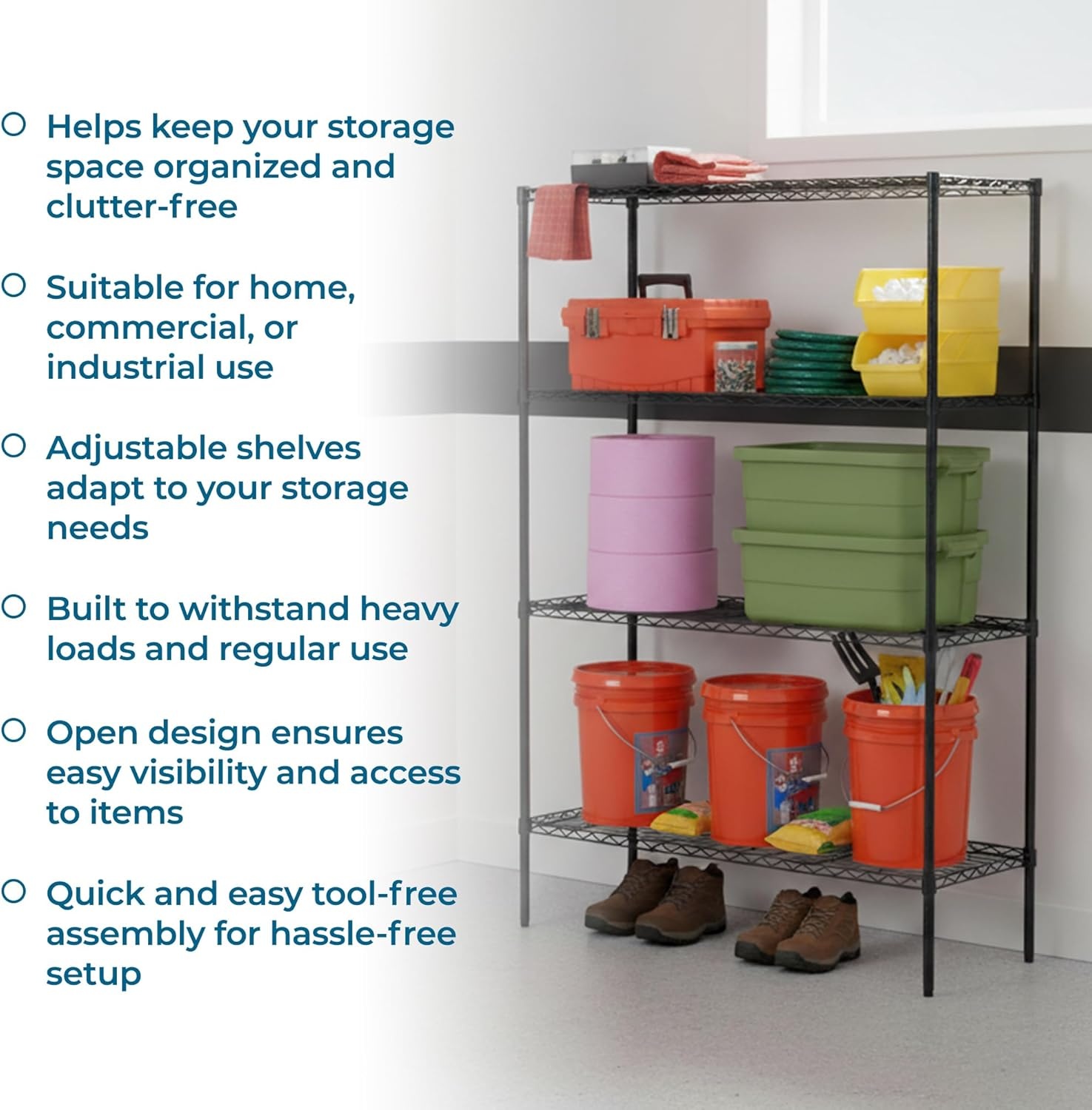 image:imageHoneyCanDo 3Tier Heavy Duty Adjustable Shelving Unit 250lb Per Shelf Metal Storage Rack NSF Certified Wire Shelf for Kitchen Garage Pantry Black 24 x 14 x 30 inBlack