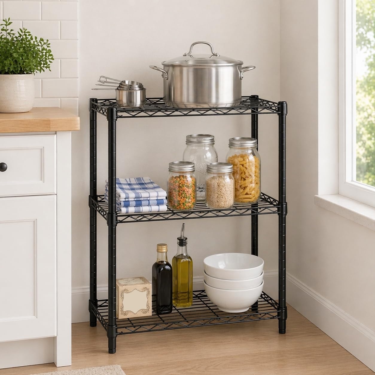 image:imageHoneyCanDo 3Tier Heavy Duty Adjustable Shelving Unit 250lb Per Shelf Metal Storage Rack NSF Certified Wire Shelf for Kitchen Garage Pantry Black 24 x 14 x 30 inBlack