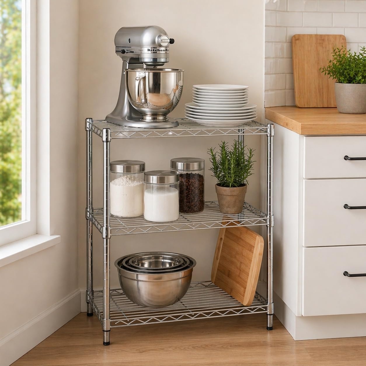 image:imageHoneyCanDo 3Tier Heavy Duty Adjustable Shelving Unit 250lb Per Shelf Metal Storage Rack NSF Certified Wire Shelf for Kitchen Garage Pantry Black 24 x 14 x 30 inChrome