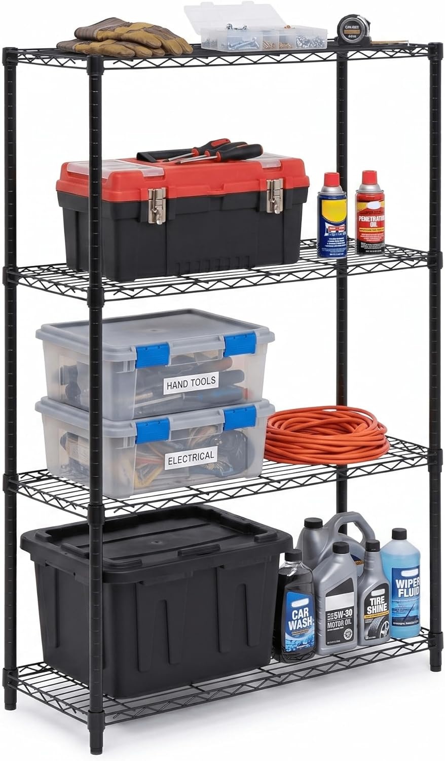 image:imageHoneyCanDo 3Tier Heavy Duty Adjustable Shelving Unit 250lb Per Shelf Metal Storage Rack NSF Certified Wire Shelf for Kitchen Garage Pantry Black 24 x 14 x 30 inBlack
