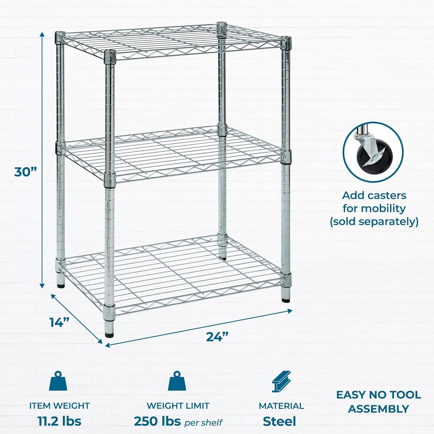 image:imageHoneyCanDo 3Tier Heavy Duty Adjustable Shelving Unit 250lb Per Shelf Metal Storage Rack NSF Certified Wire Shelf for Kitchen Garage Pantry Black 24 x 14 x 30 inChrome