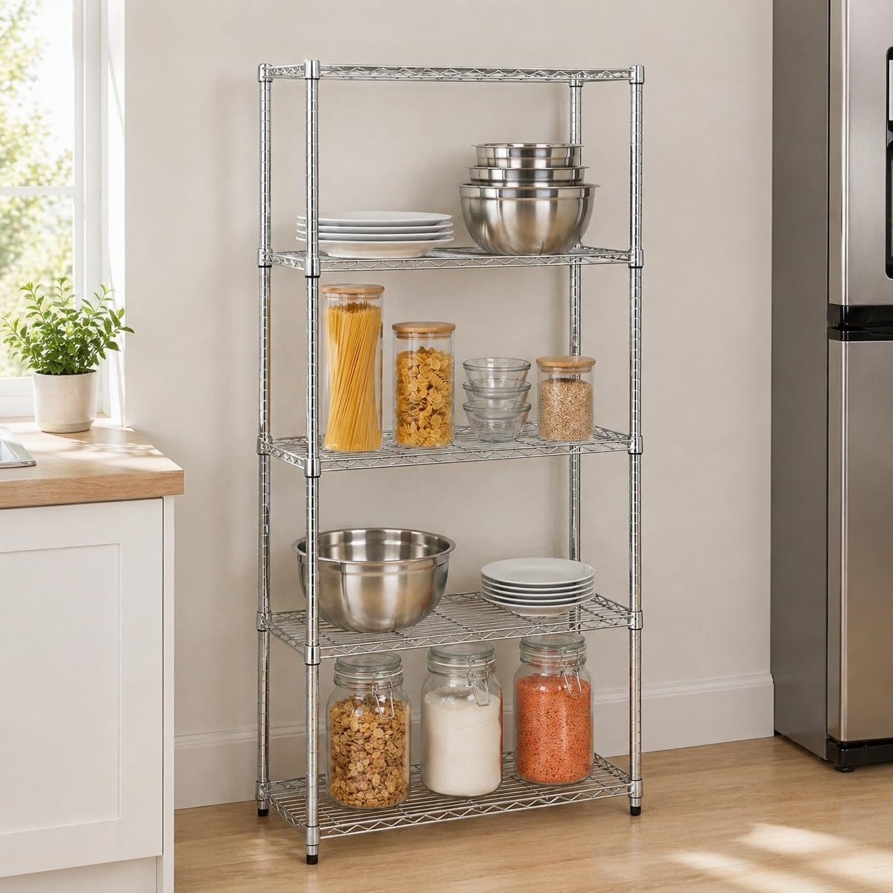 image:imageHoneyCanDo 3Tier Heavy Duty Adjustable Shelving Unit 250lb Per Shelf Metal Storage Rack NSF Certified Wire Shelf for Kitchen Garage Pantry Black 24 x 14 x 30 inChrome