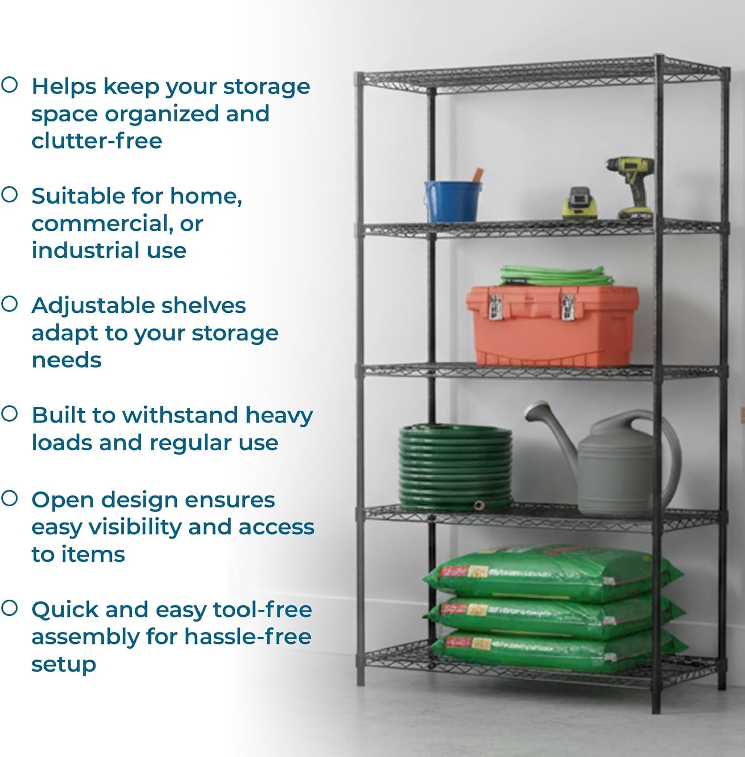 image:imageHoneyCanDo 3Tier Heavy Duty Adjustable Shelving Unit 250lb Per Shelf Metal Storage Rack NSF Certified Wire Shelf for Kitchen Garage Pantry Black 24 x 14 x 30 inBlack