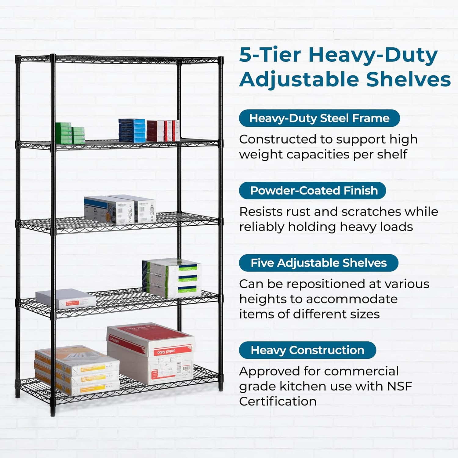 image:imageHoneyCanDo 3Tier Heavy Duty Adjustable Shelving Unit 250lb Per Shelf Metal Storage Rack NSF Certified Wire Shelf for Kitchen Garage Pantry Black 24 x 14 x 30 inBlack