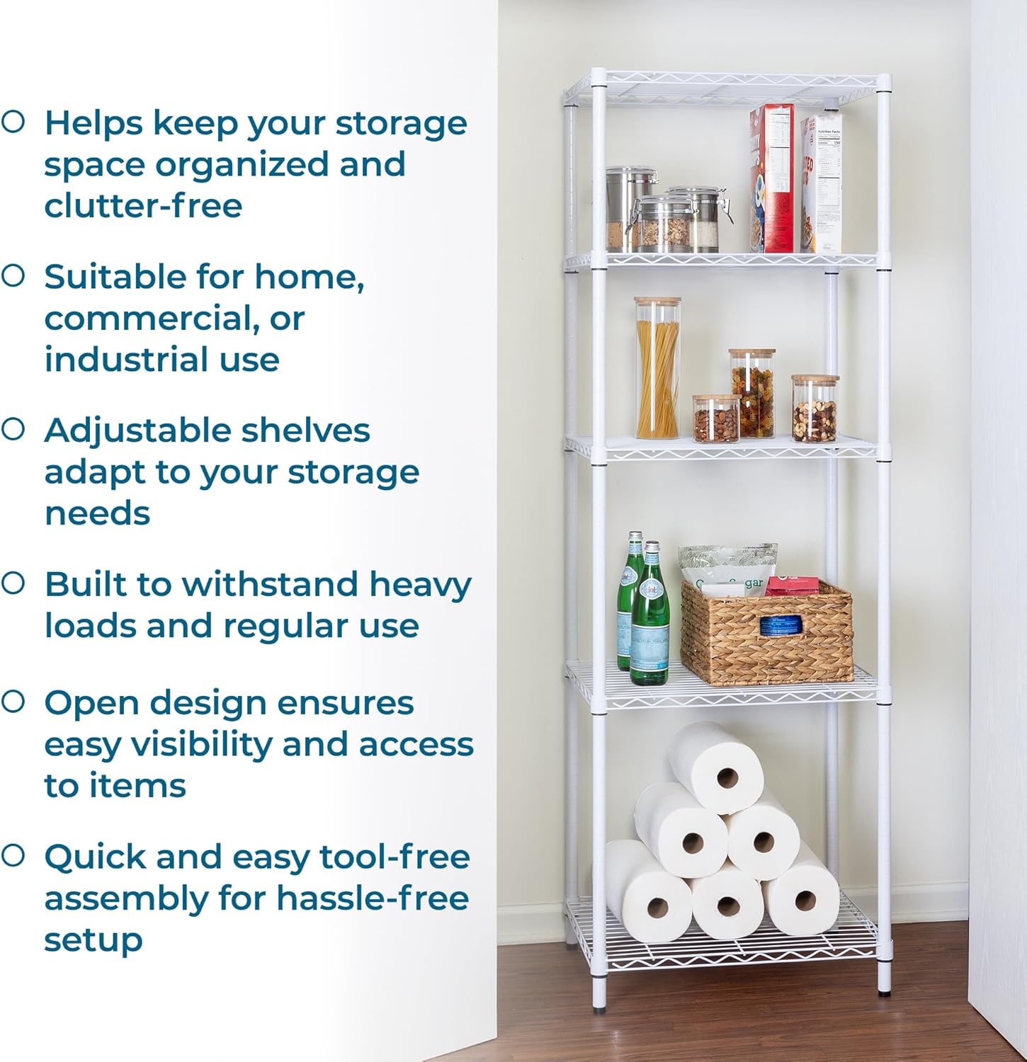 image:imageHoneyCanDo 4Tier Heavy Duty Adjustable Shelving Unit 250lb Per Shelf Metal Storage Rack Wire Shelf for Garage Kitchen Office Pantry Black 36 x 14 x 54 inWhite