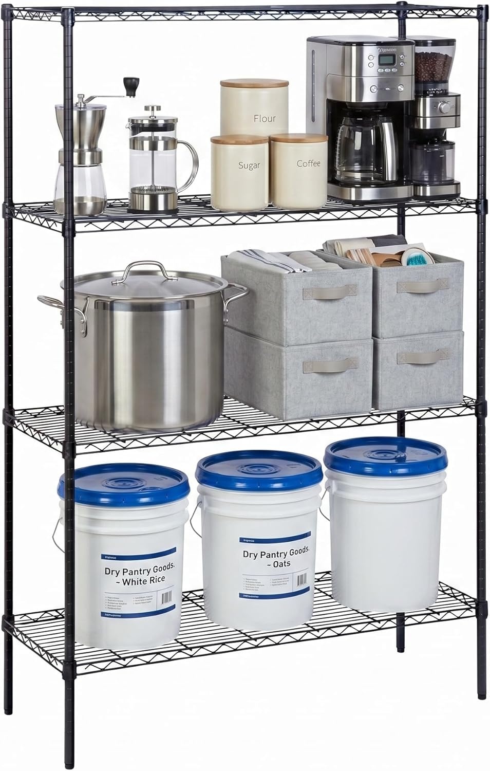 image:imageHoneyCanDo 4Tier Heavy Duty Adjustable Shelving Unit 250lb Per Shelf Metal Storage Rack Wire Shelf for Garage Kitchen Office Pantry Black 36 x 14 x 54 inBlack
