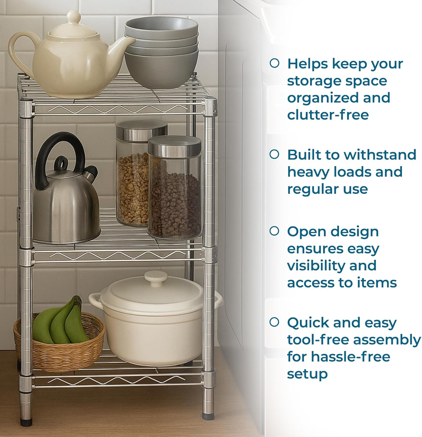 image:imageHoneyCanDo 4Tier Heavy Duty Adjustable Shelving Unit 250lb Per Shelf Metal Storage Rack Wire Shelf for Garage Kitchen Office Pantry Black 36 x 14 x 54 inChrome