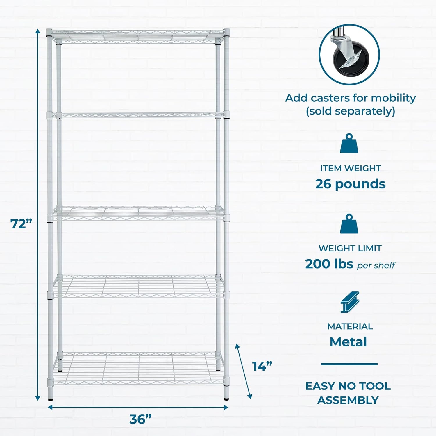image:imageHoneyCanDo 4Tier Heavy Duty Adjustable Shelving Unit 250lb Per Shelf Metal Storage Rack Wire Shelf for Garage Kitchen Office Pantry Black 36 x 14 x 54 inWhite