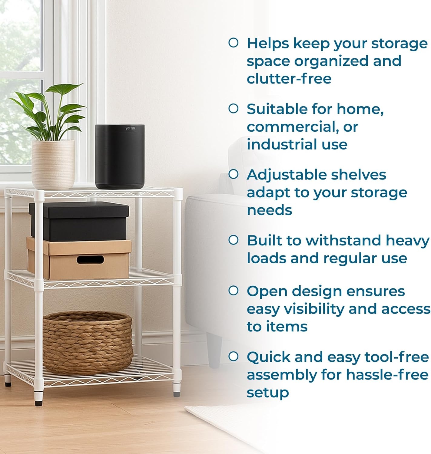 image:imageHoneyCanDo 4Tier Heavy Duty Adjustable Shelving Unit 250lb Per Shelf Metal Storage Rack Wire Shelf for Garage Kitchen Office Pantry Black 36 x 14 x 54 inWhite