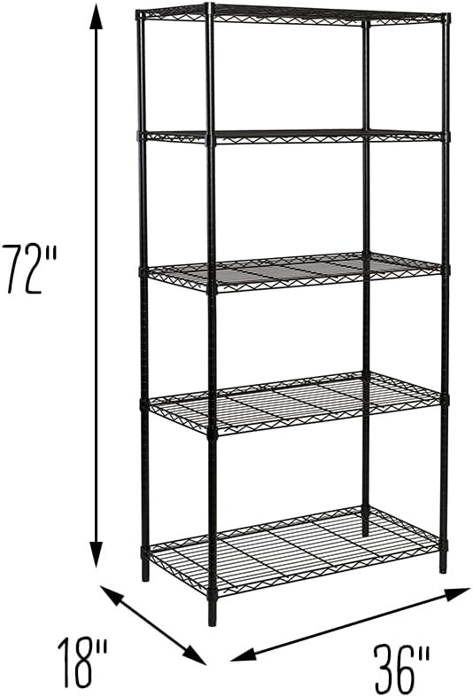image:imageHoneyCanDo 4Tier Heavy Duty Adjustable Shelving Unit 250lb Per Shelf Metal Storage Rack Wire Shelf for Garage Kitchen Office Pantry Black 36 x 14 x 54 inBlack