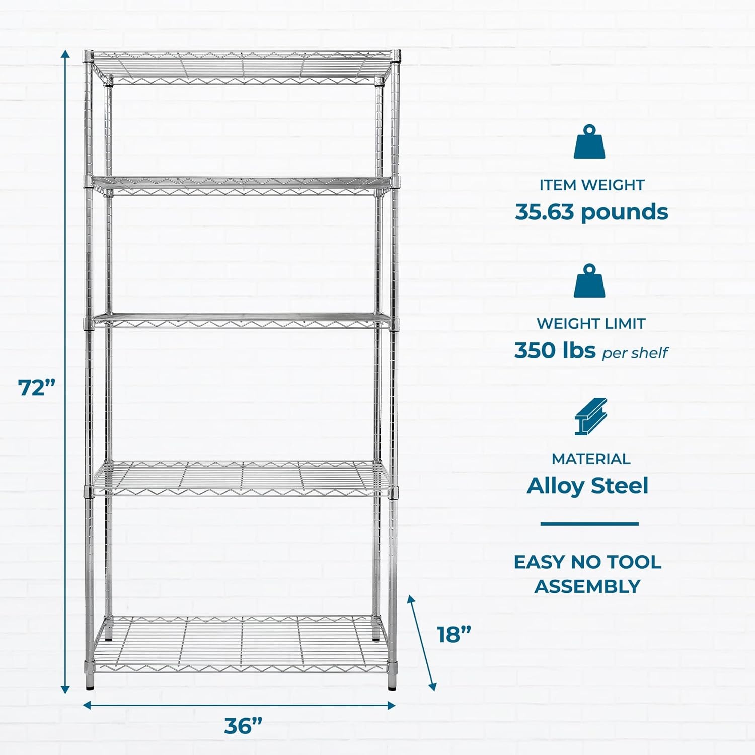 image:imageHoneyCanDo 4Tier Heavy Duty Adjustable Shelving Unit 250lb Per Shelf Metal Storage Rack Wire Shelf for Garage Kitchen Office Pantry Black 36 x 14 x 54 inChrome