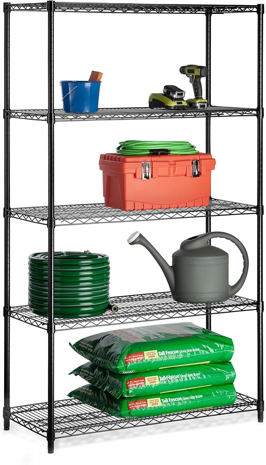 image:imageHoneyCanDo 4Tier Heavy Duty Adjustable Shelving Unit 250lb Per Shelf Metal Storage Rack Wire Shelf for Garage Kitchen Office Pantry Black 36 x 14 x 54 inBlack