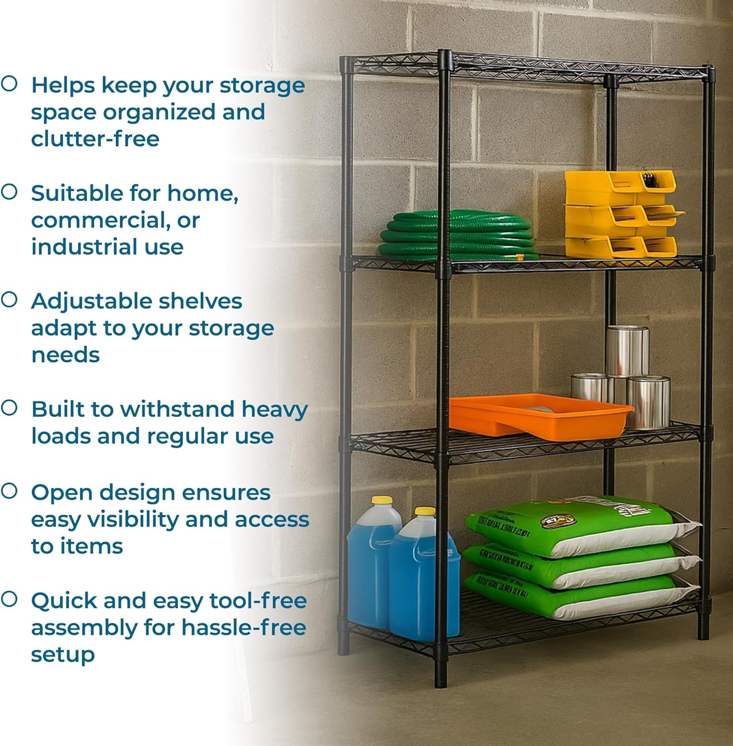 image:imageHoneyCanDo 4Tier Heavy Duty Adjustable Shelving Unit 250lb Per Shelf Metal Storage Rack Wire Shelf for Garage Kitchen Office Pantry Black 36 x 14 x 54 inBlack
