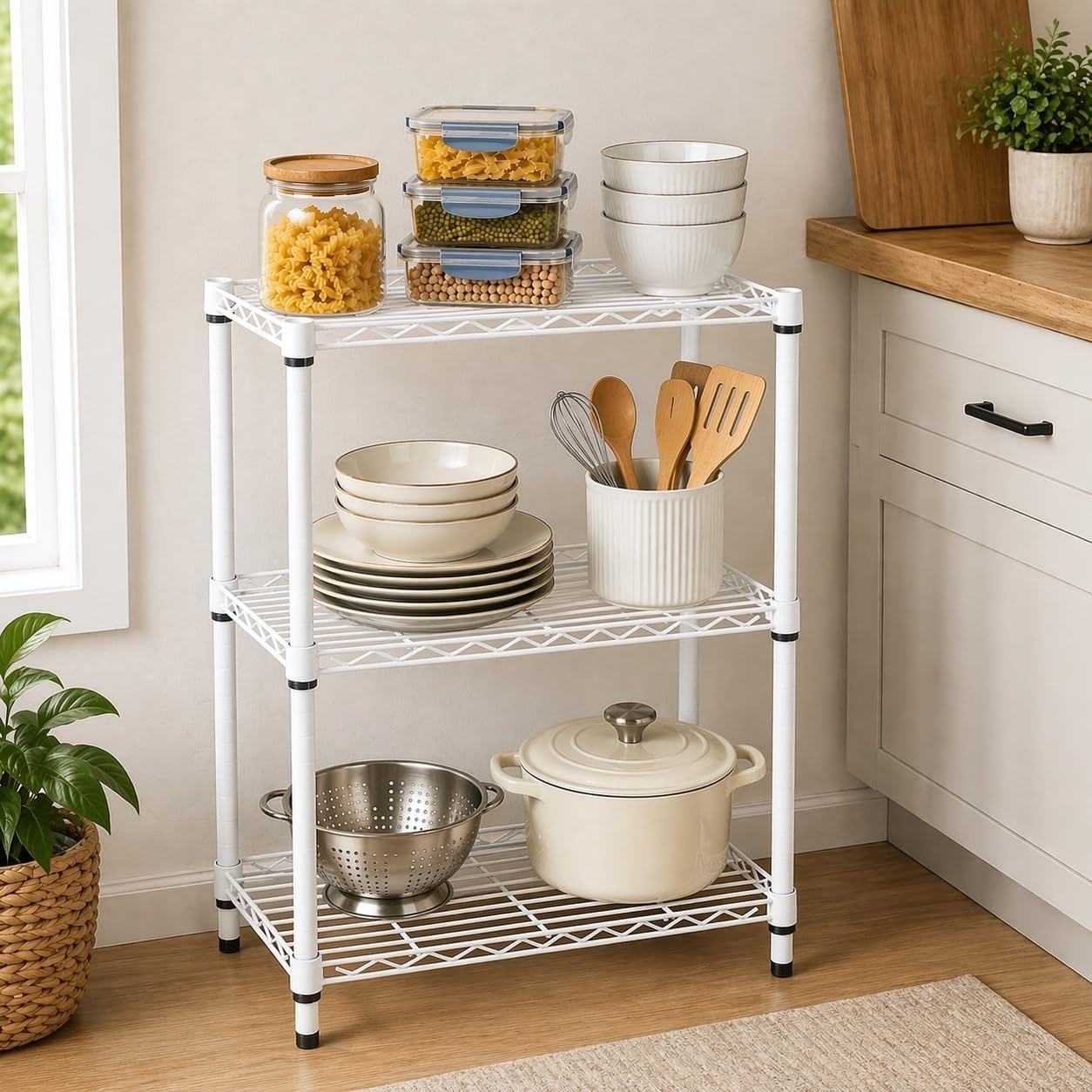 image:imageHoneyCanDo 4Tier Heavy Duty Adjustable Shelving Unit 250lb Per Shelf Metal Storage Rack Wire Shelf for Garage Kitchen Office Pantry Black 36 x 14 x 54 inWhite
