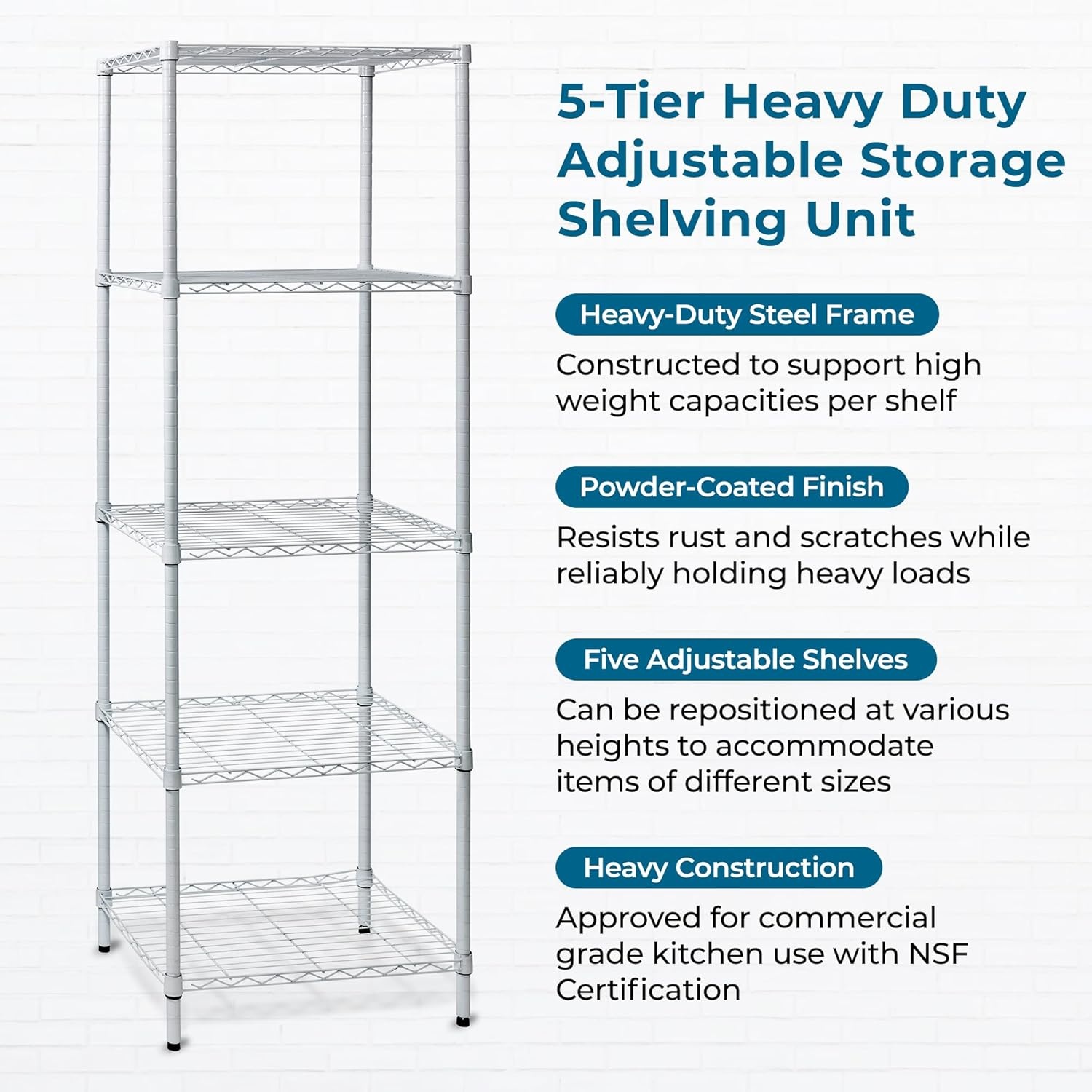 image:imageHoneyCanDo 4Tier Heavy Duty Adjustable Shelving Unit 250lb Per Shelf Metal Storage Rack Wire Shelf for Garage Kitchen Office Pantry Black 36 x 14 x 54 inWhite