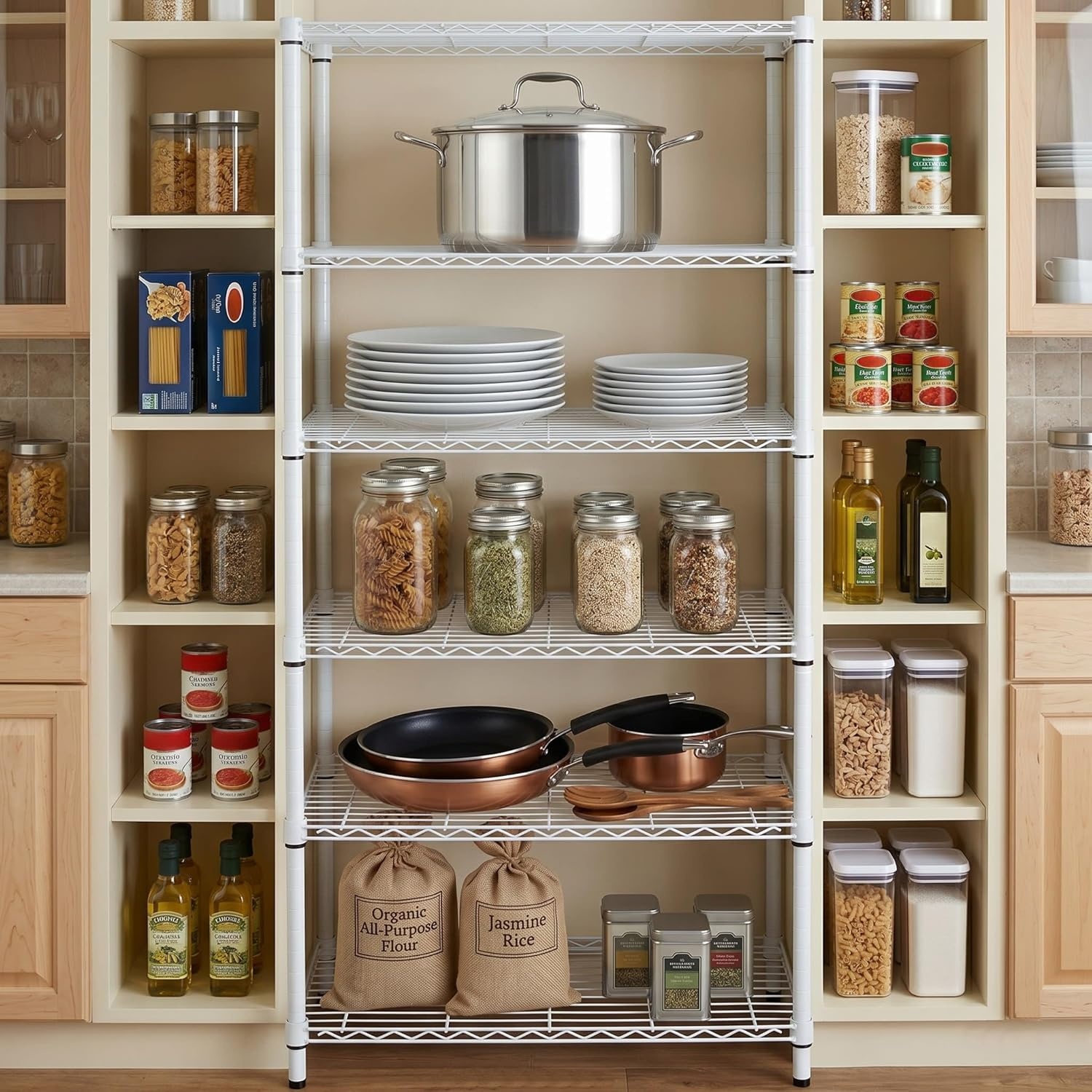image:imageHoneyCanDo 4Tier Heavy Duty Adjustable Shelving Unit 250lb Per Shelf Metal Storage Rack Wire Shelf for Garage Kitchen Office Pantry Black 36 x 14 x 54 inWhite