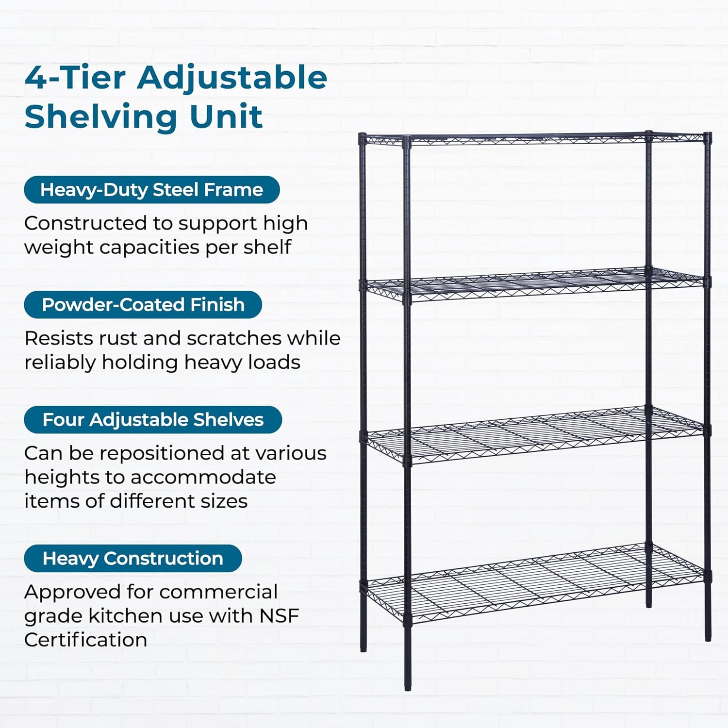 image:imageHoneyCanDo 4Tier Heavy Duty Adjustable Shelving Unit 250lb Per Shelf Metal Storage Rack Wire Shelf for Garage Kitchen Office Pantry Black 36 x 14 x 54 inBlack