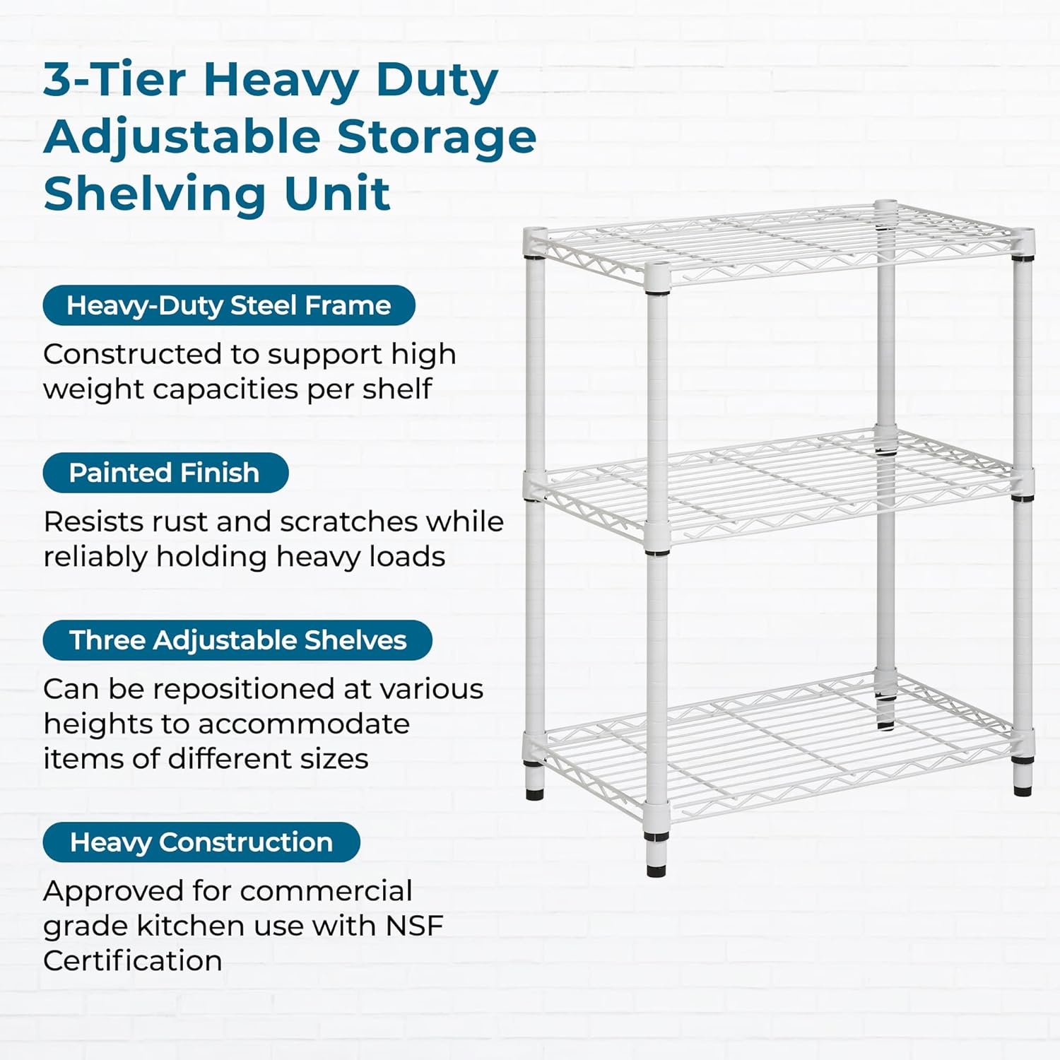 image:imageHoneyCanDo 4Tier Heavy Duty Adjustable Shelving Unit 250lb Per Shelf Metal Storage Rack Wire Shelf for Garage Kitchen Office Pantry Black 36 x 14 x 54 inWhite