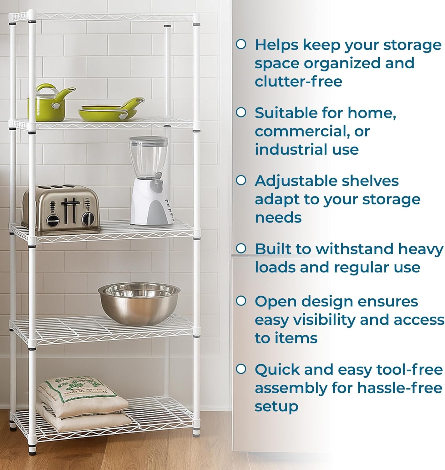 image:imageHoneyCanDo 4Tier Heavy Duty Adjustable Shelving Unit 250lb Per Shelf Metal Storage Rack Wire Shelf for Garage Kitchen Office Pantry Black 36 x 14 x 54 inWhite