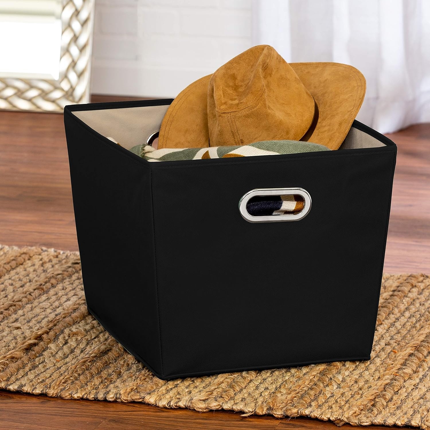 image:imageHoneyCanDo Decorative Storage Bin with Chrome Handles Small OrangeBlack