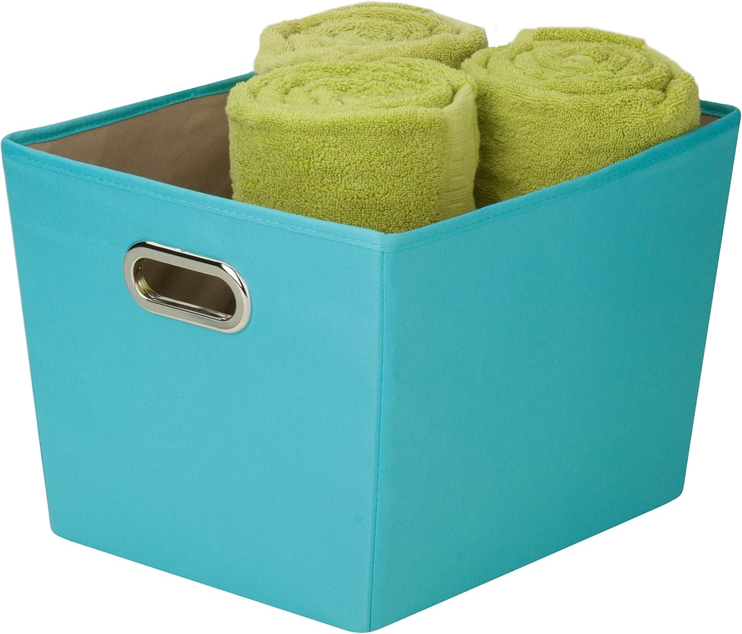 image:imageHoneyCanDo Decorative Storage Bin with Chrome Handles Small OrangeSky Blue