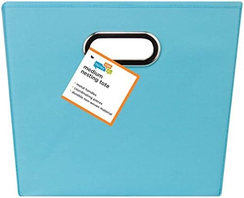 image:imageHoneyCanDo Decorative Storage Bin with Chrome Handles Small OrangeSky Blue