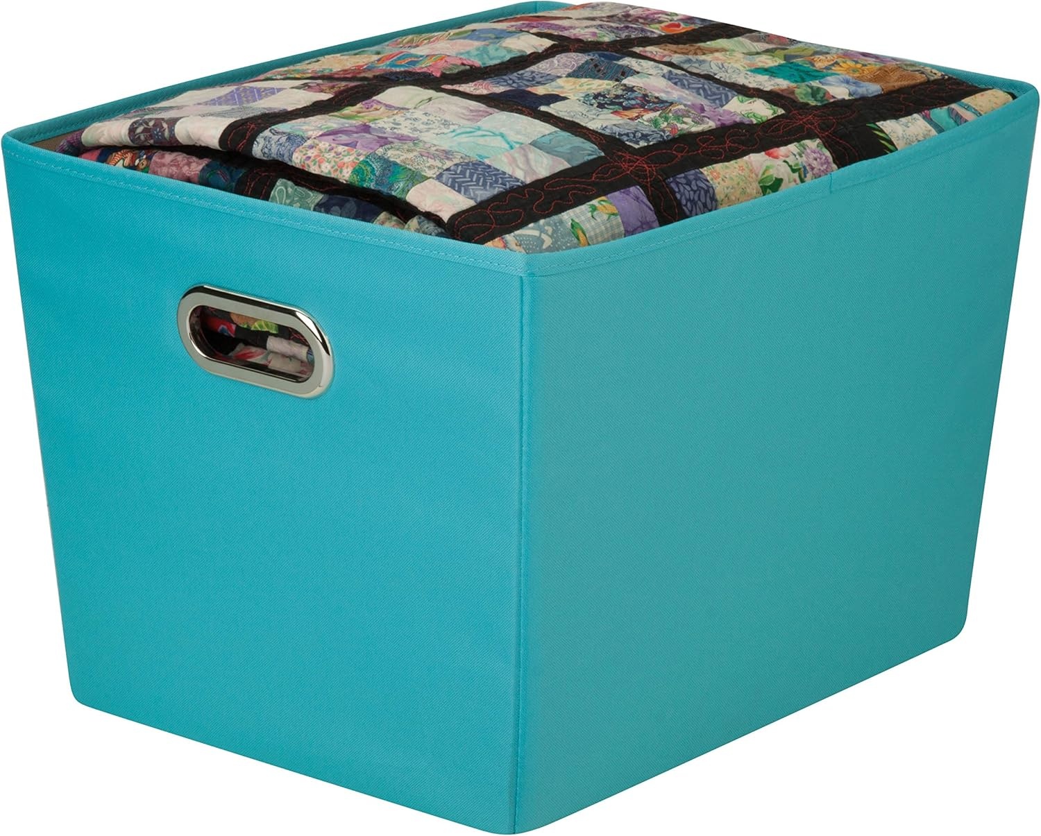 image:imageHoneyCanDo Decorative Storage Bin with Chrome Handles Small OrangeSky Blue