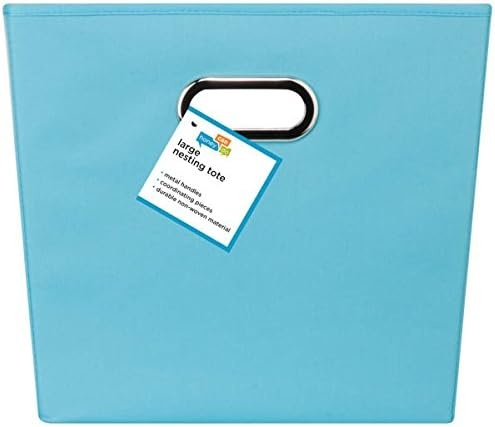 image:imageHoneyCanDo Decorative Storage Bin with Chrome Handles Small OrangeSky Blue