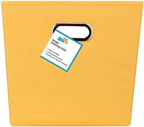 image:imageHoneyCanDo Decorative Storage Bin with Chrome Handles Small OrangeYellow