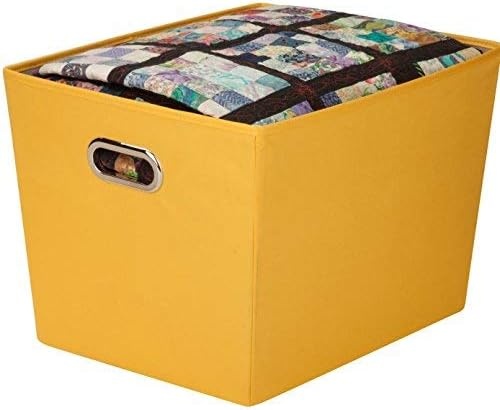 image:imageHoneyCanDo Decorative Storage Bin with Chrome Handles Small OrangeYellow