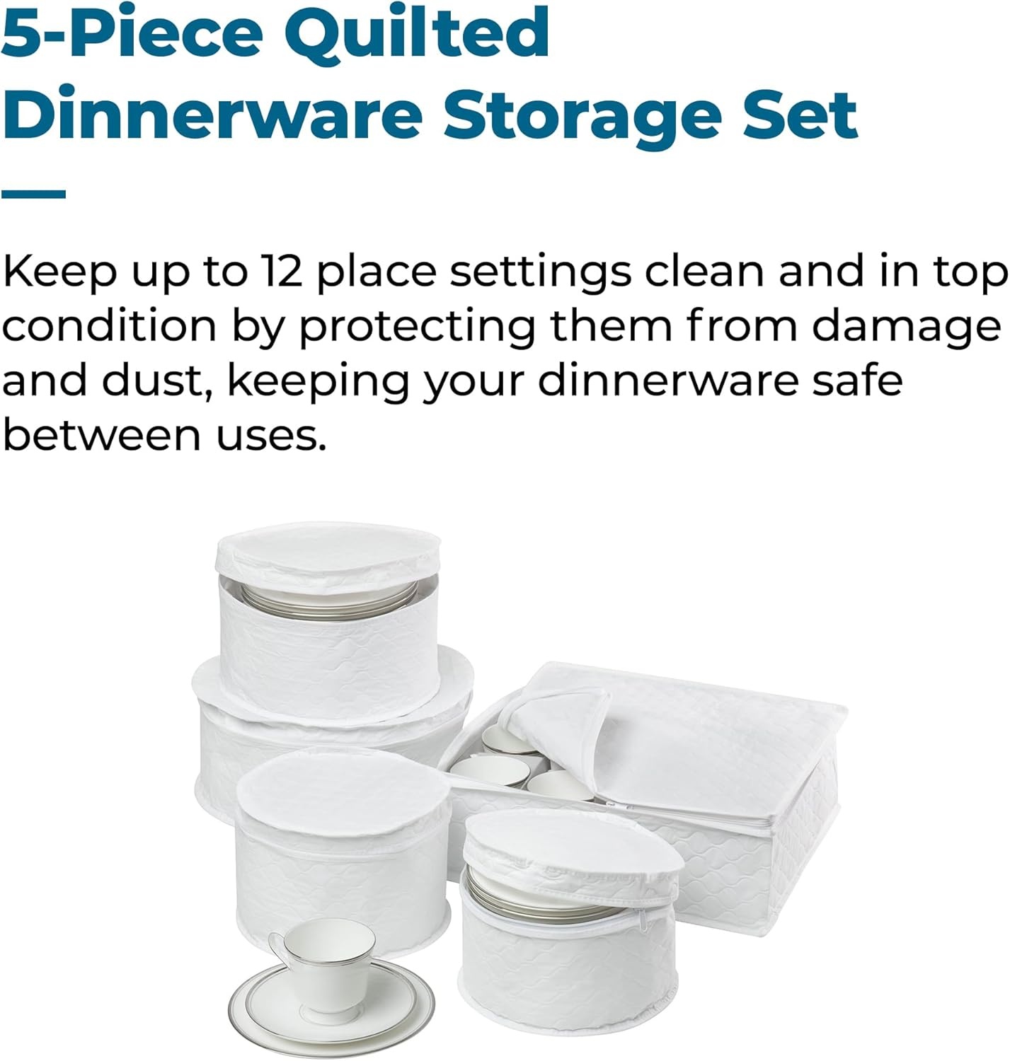 image:imageHoneyCanDo Dinnerware Storage Containers Set Perfect for Dish Storage China Storage and Cup Storage Quilted Containers To Keep Your Heirlooms and Fine China Protected and Organized 5Piece Set5 Piece