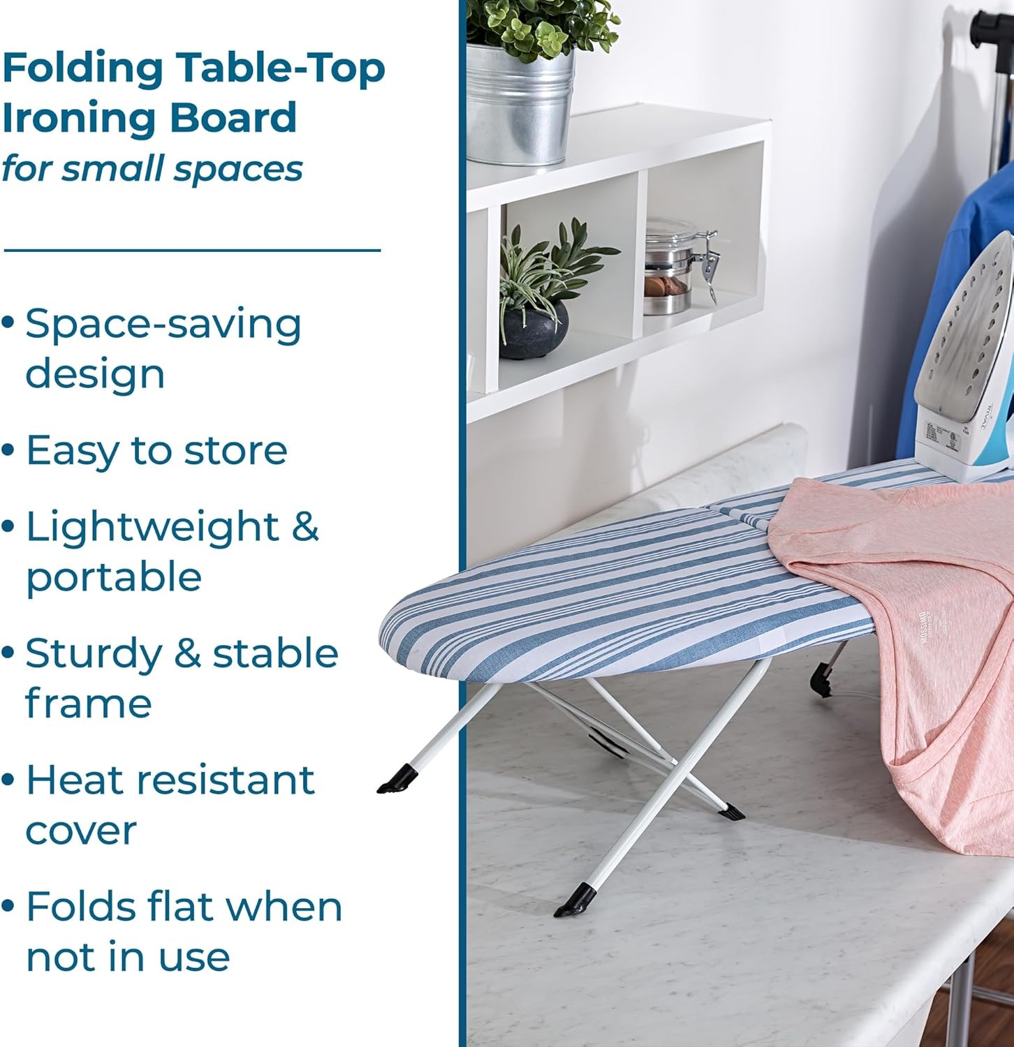 image:imageHoneyCanDo Folding Tabletop Ironing Board with Iron Rest Blue 32 L x 12 W Steel FrameBlue
