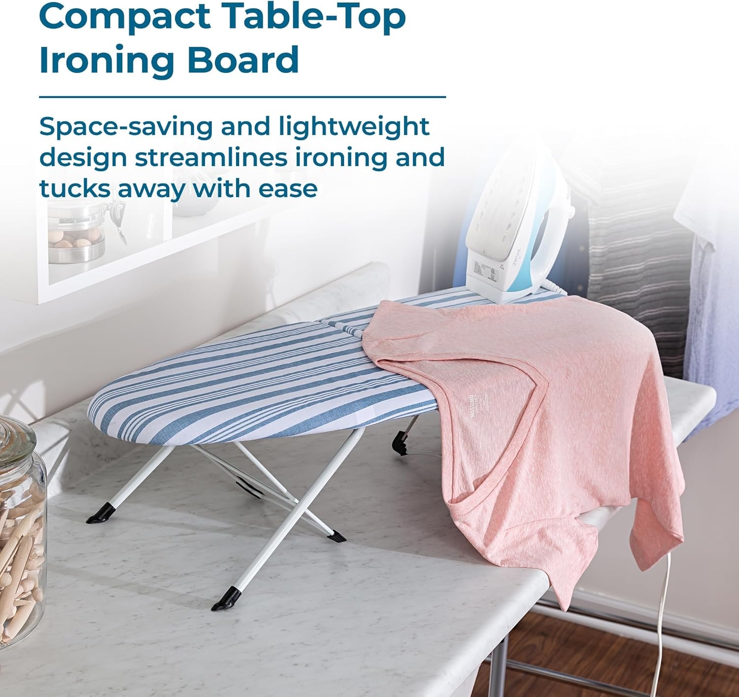 image:imageHoneyCanDo Folding Tabletop Ironing Board with Iron Rest Blue 32 L x 12 W Steel FrameBlue