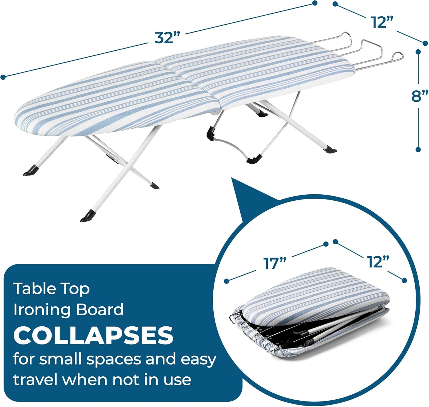 image:imageHoneyCanDo Folding Tabletop Ironing Board with Iron Rest Blue 32 L x 12 W Steel FrameBlue