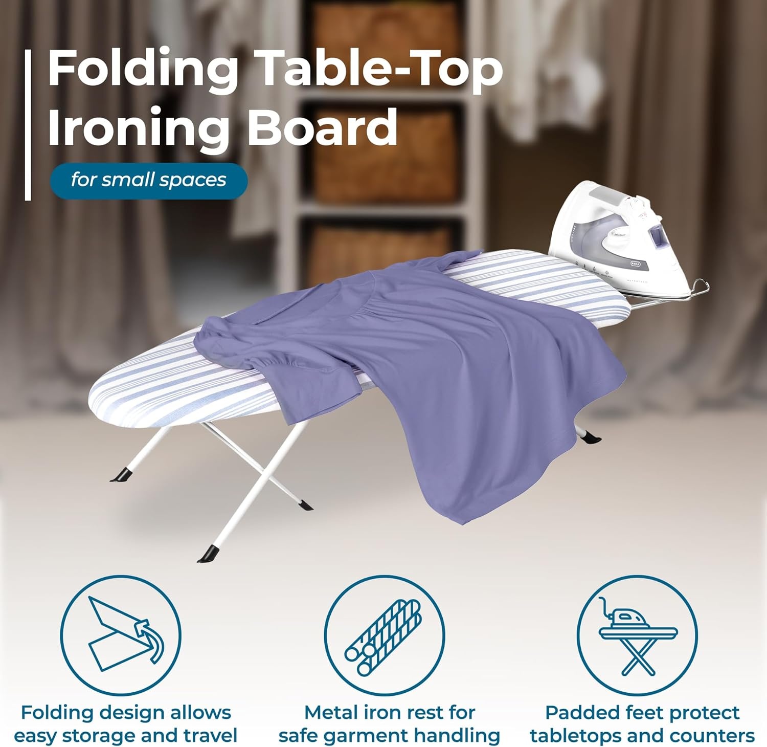 image:imageHoneyCanDo Folding Tabletop Ironing Board with Iron Rest Blue 32 L x 12 W Steel FrameBlue