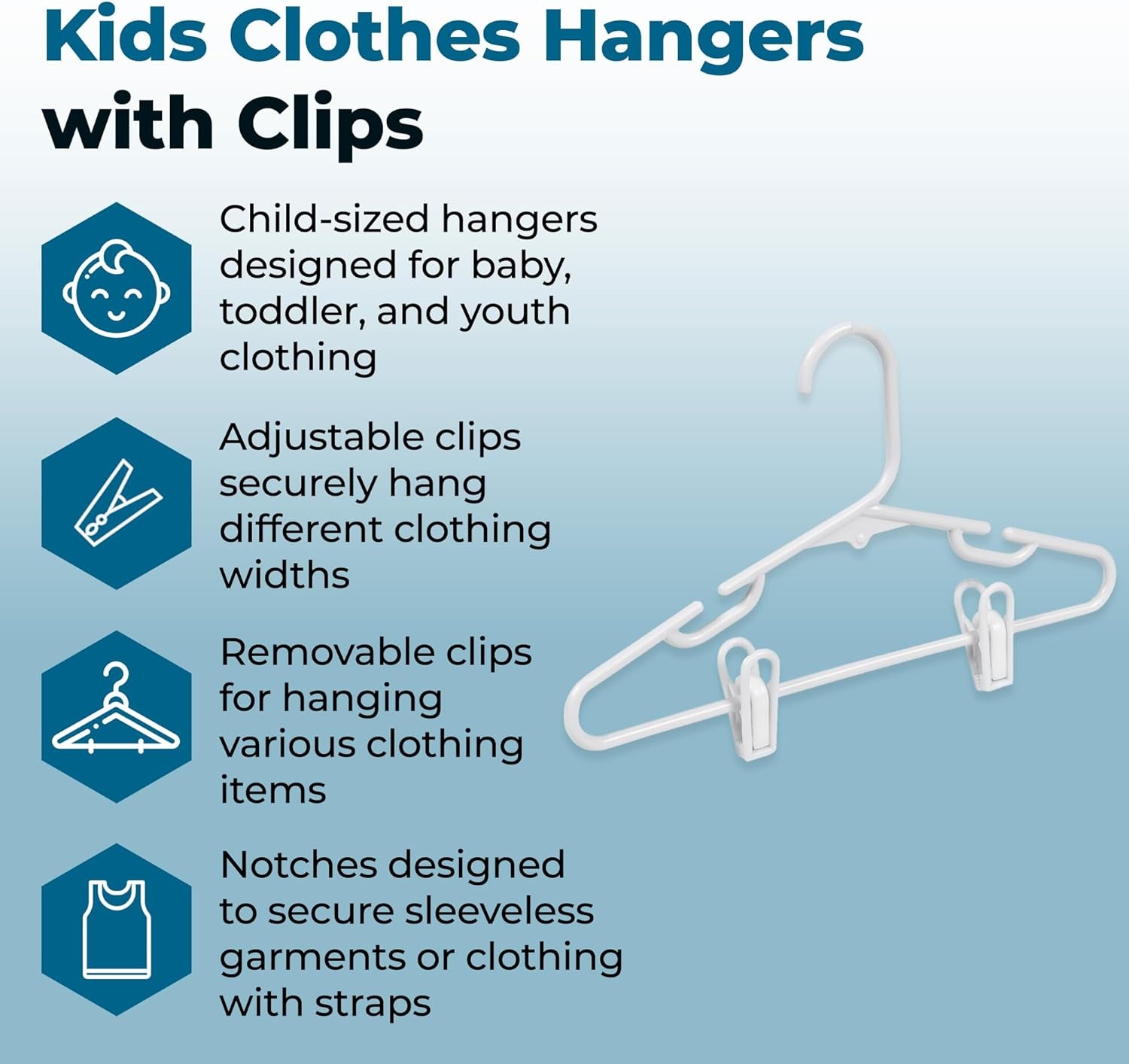 image:imageHoneyCanDo Kids Clothes Hanger Baby Clothes Hangers with Clips Removable Clips are Designed to Keep Bottoms and Tops Perfectly Paired Making it Easier to Organize and Store Outfits 18 Pack7 x 025 x 1175 inches Pack of 8