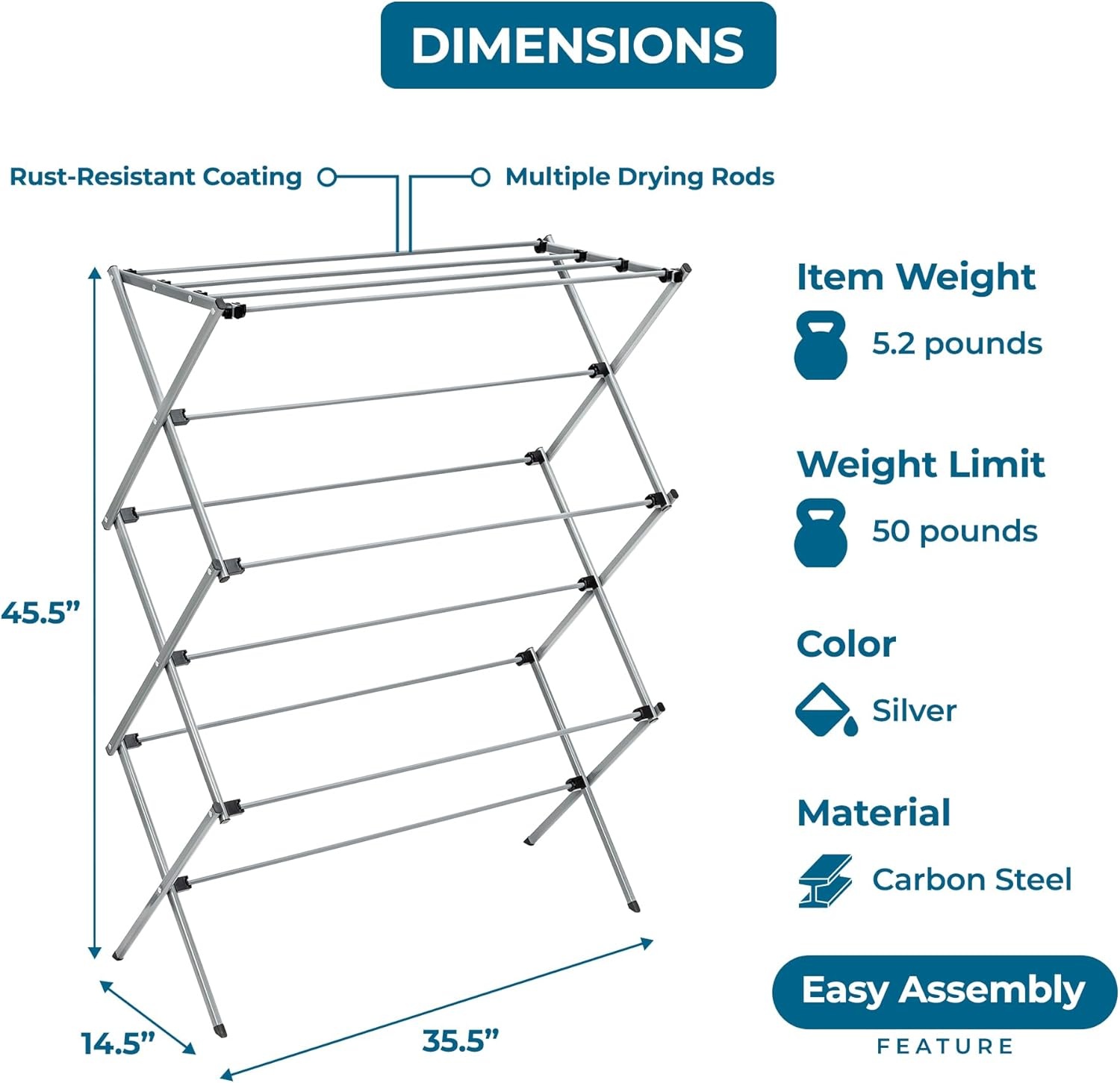 image:imageHoneyCanDo Oversize FamilySize Laundry Drying Rack 355 ExtraWide 22 Wider Than Standard 50lb Capacity Sturdy Steel Foldable Clothes Rack Silver355 W