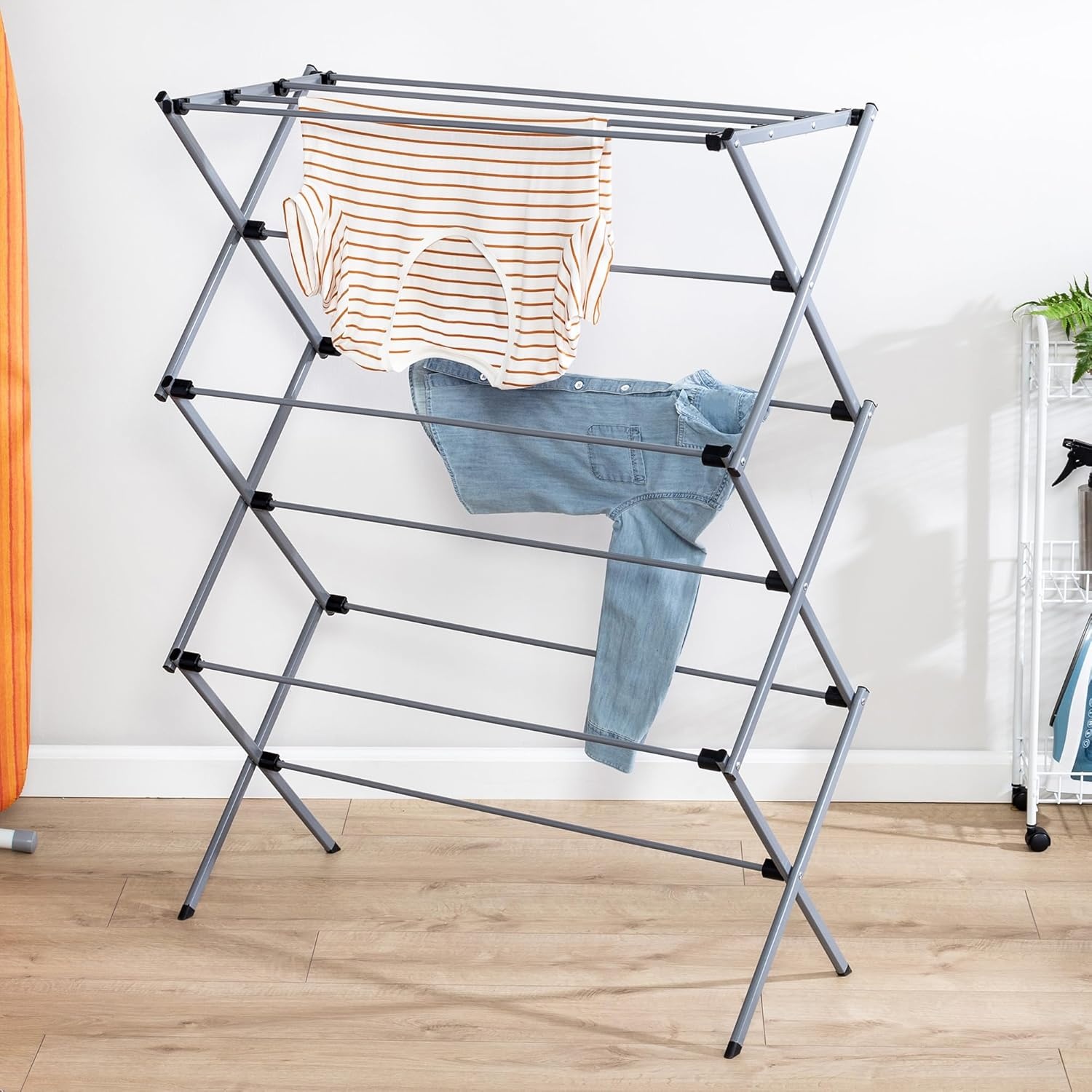 image:imageHoneyCanDo Oversize FamilySize Laundry Drying Rack 355 ExtraWide 22 Wider Than Standard 50lb Capacity Sturdy Steel Foldable Clothes Rack Silver355 W