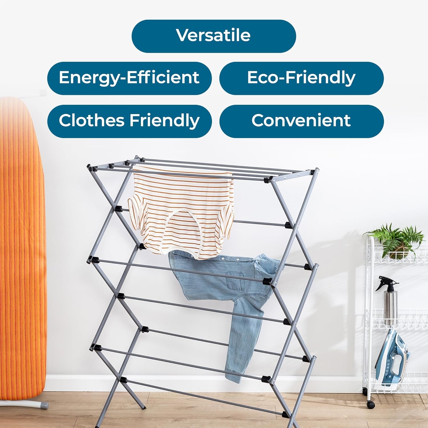 image:imageHoneyCanDo Oversize FamilySize Laundry Drying Rack 355 ExtraWide 22 Wider Than Standard 50lb Capacity Sturdy Steel Foldable Clothes Rack Silver355 W