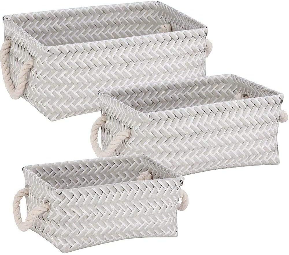 image:imageHoneyCanDo STO06684 Zig Zag Set of Nesting Baskets with Handles Set of 3Pack YellowGray