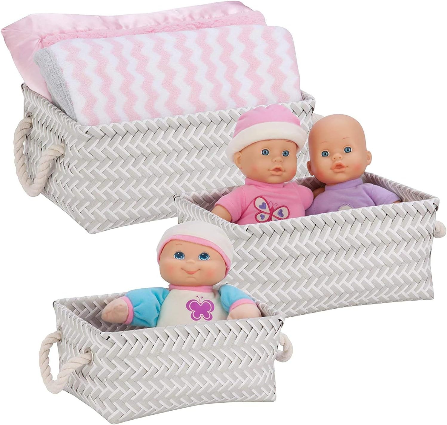 image:imageHoneyCanDo STO06684 Zig Zag Set of Nesting Baskets with Handles Set of 3Pack YellowGray