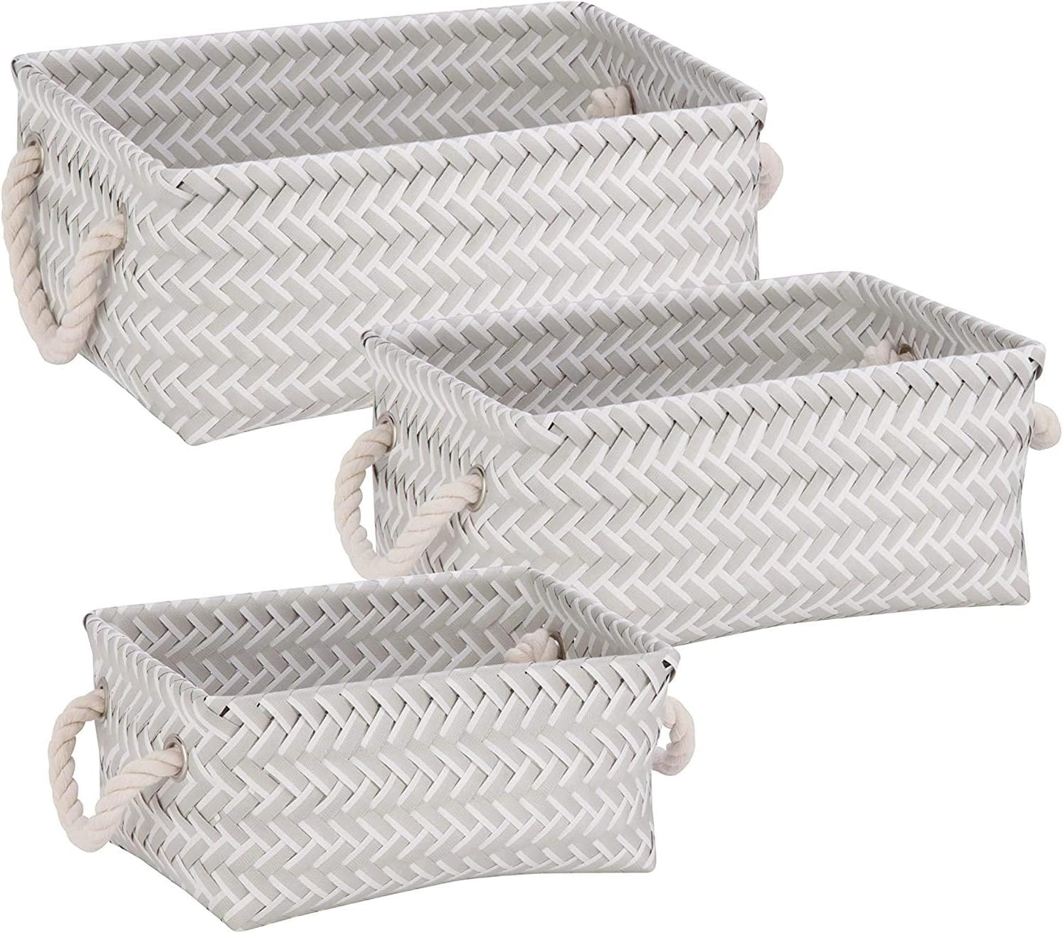 image:imageHoneyCanDo STO06684 Zig Zag Set of Nesting Baskets with Handles Set of 3Pack YellowGray