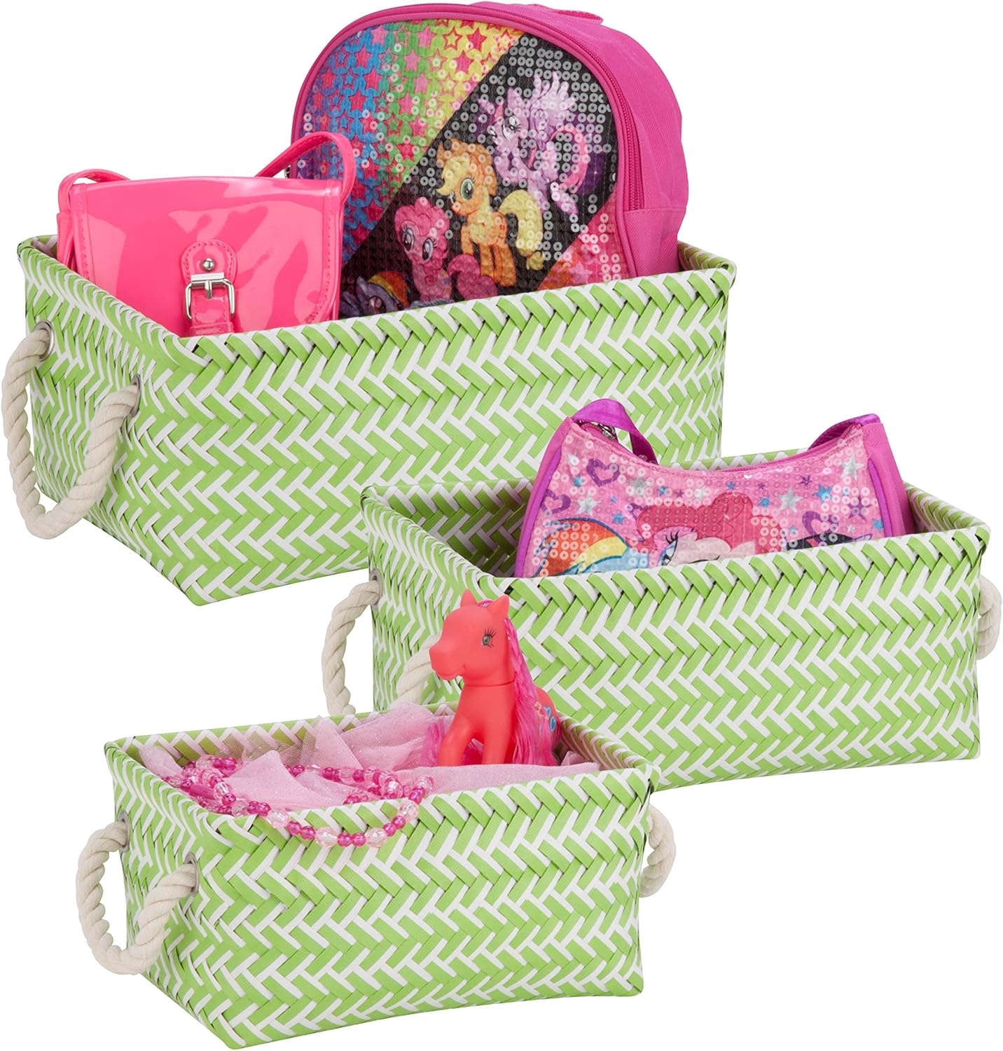 image:imageHoneyCanDo STO06684 Zig Zag Set of Nesting Baskets with Handles Set of 3Pack YellowGreen